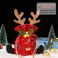 Christmas gift bag with reindeer antlers and red-grey plaid pattern for candies - Antler Bell Red Grey Plaid