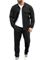 Schwarzes Retro-Herrenset mit Waffelstruktur bestehend aus Jacke und Hose - S / Schwarz