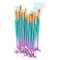 11-piece mermaid makeup brush set with green-purple gradient fish tail handles - 10-Piece Set