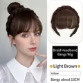 Light brown braided headband with 13cm air bangs for high cranial top hair styling - Wig Air Fringe Headband / Tan