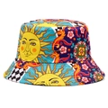 Close-up of vibrant retro sunflower pattern on street style graffiti bucket hat - Retro Sun Floral Pattern (1)