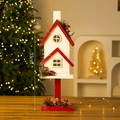 Charmante 53 cm rode houten kersthut decoratie met feestelijke dennen en bessen - Wit Kerstvogelhuisje B (53 cm)