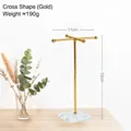 Golden T-shaped metal jewelry stand with transparent acrylic base for necklace display - Crystal Base Jewelry Rack - Cross Shape Gold