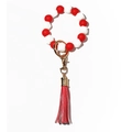 Luminous keychain wristlet with red and white silicone beads and golden metal ring - Red