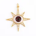 Achteckiger Stern-Anhänger mit bösem Auge in Goldoptik, brauner Pupille und Zirkonia - M86-D2 Auge Sternen-Stil / Dunkelrot