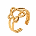 Detail of 18k gold plated open ring featuring hollow star design and textured finish - Style 5/Double Star