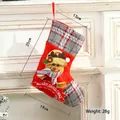 Red Christmas stocking with grey plaid cuff and cute 3D reindeer doll decor, 25cm high - Small Letter Plate Reindeer Style