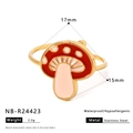 Macro detail of red mushroom ring with dimensions, weight and stainless steel specs - Mushroom Style (NB-R24423)