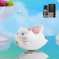 White resin cat aroma stone with pink crystal and lavender essential oil set - 1244-1 White Cat with Rose Quartz and Oil