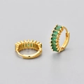 Detail showing S925 hallmark on gold hoop earrings with rectangular green emerald zircons - Rectangular Ear Buckles / Gold Green Zirconia