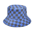 Detailed blue and black checkerboard bucket hat with smiling face icons on high-quality fabric - M (56-58cm) / Royal Blue