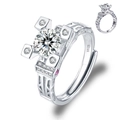 Elegant S925 silver adjustable ring featuring a round brilliant cut moissanite stone - Adjustable Open / Tower Style Square Four-Prong Pave (1 Carat Effect)