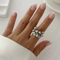 Detail shot of silver-toned bead cluster ring worn on finger with polished finish - One Size (Adjustable Open) / Silver Tone (0762 Bead Cluster)