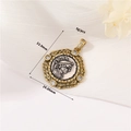Vintage Roman portrait coin pendant with gold frame and small stones on white fabric - Irregular Gold Inlaid Coin Pendant (H-11871)