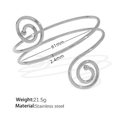 Minimalist spiral stainless steel bangle in silver finish with dimensions and weight info - SZ149 Spiral Bracelet / Inner Diameter 61mm / Silver