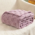 Thick lavender checkered plush blanket with waffle texture on a cozy white armchair - Pink Purple