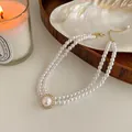 Double Layer Zirconia Halo Pearl Necklace