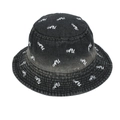 Angesagter Fischerhut aus schwarzem Denim mit AU-Stickerei und modischem Wascheffekt - Acid Wash Schwarz Grau (Besticktes AU) / Schwarz