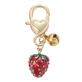 Portachiavi a cuore dorato con ciondolo a fragola in smalto rosso e piccolo campanello - Fragola con Campanellino