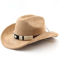 Detail of camel western cowboy hat featuring ethnic woven band and natural seashell accent - M (56-58cm) / Dark Camel