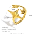 Minimalist 18K gold plated stainless steel heart starfish asymmetric ring for women - Four-pointed Star Open Ring - Gold