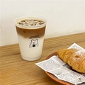Close-up of clear plastic straw cup with cute cartoon bear and iced latte coffee drink - 470ML / Small Drinking Bear