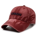 Vintage washed burgundy baseball cap with black LA&DH embroidery and side flame pattern - Red