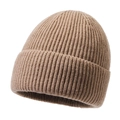 Bonnet en maille classique de couleur kaki chaud avec un large revers élégant - Beige Foncé