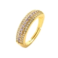 Adjustable gold ring featuring double-row white crystals and purple gemstone row - Gold with Lavender