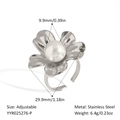 Anello a fiore argento in acciaio inossidabile con perla e banda regolabile - Anello con Fiore e Perla Argentata (YYR025276-P)