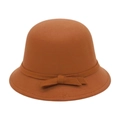 Elegante sombrero cloché de fieltro de lana color caramelo con detalle de lazo - Talla única / Caqui (Sombrero Cloche con Lazo Caqui)