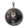 Stainless steel round pendant necklace featuring colorful painted Jesus portrait icon - Style C / Pendant Only (No Chain)