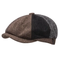 Classic British style patchwork newsboy cap with brown and grey wool blend texture - Dotted Patchwork