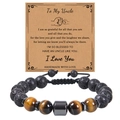 Macro detail of 10mm lava and tiger eye stone bead bracelet for uncle with greeting card - To My Uncle