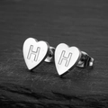 Minimalist silver heart-shaped stainless steel stud earrings with letter H engraving - Letter H / Steel