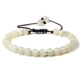 Verstellbares Armband mit 6mm hellgrünen Natursteinperlen und handgewebter schwarzer Kordel - Xinschan Jade