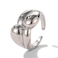 Minimalist silver wide open ring featuring a bold heart shaped artistic metal design - Adjustable Open / White Gold