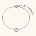 Silver link bracelet with heart pendant and white inlay featuring lobster clasp closure - Silver Single Shell Heart Bracelet