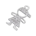Detailed view of a silver girl pendant with micro-paved clear cubic zirconia crystals - Rhodium Clear Zircon Boy