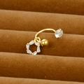Macro shot of gold C-shaped earring with hexagonal zircon pendant on brown velvet - Hexagon Design Style (Y20370-14)