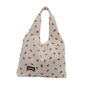 Borsa tote minimalista in velluto a coste con stampa di fragole e tracolla larga - Bianco