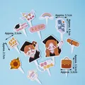 2025 graduation cake toppers set with cute cartoon students and sunflower designs - Pointy Card Future Promising