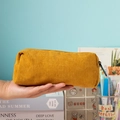 Handheld vintage ginger yellow corduroy pencil case with a zipper closure for students - Ginger Yellow (Chocolate)