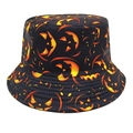 Black Halloween bucket hat featuring orange Jack-o'-lantern patterns for sun protection - M (56-58cm) / Orange Jack-O-Lantern Print (1#)