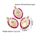 18K gold-plated Virgin Mary pendant with red beads shown in front, side, and back views - Style H