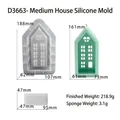 House shape silicone mold for DIY candles and plaster crafts, includes sponge tool - D3663-Medium House Silicone Mold + Sponge Holder