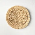 Bohemian style woven straw wall decor with natural fringe and spiral texture - Water Hyacinth Tassel 33cm