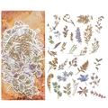 Vintage botanical washi stickers featuring watercolor green leaves and purple floral patterns - Botanical Painting