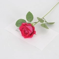 Single red velvet artificial rose flower with green stem for wedding and home decor - Small Velvet Floyd Red