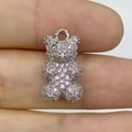 Ciondolo a forma di orso con zirconi rosa pavé in argento per gioielli fai da te - Argento Zircone Rosa